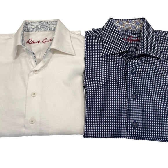 Robert Graham BOYS LOT OF 2 Button Down Shirts 1-white 1-blue Check Sz 8 - Picture 1 of 16